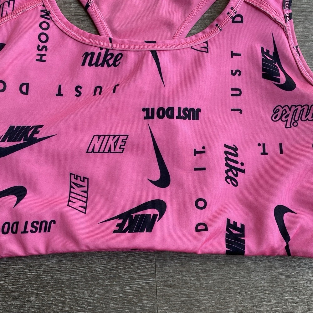 Nike Swoosh Logo‎ Print Racerback Hot Pink Sports Bra Size Small Athletic - Picture 2 of 5